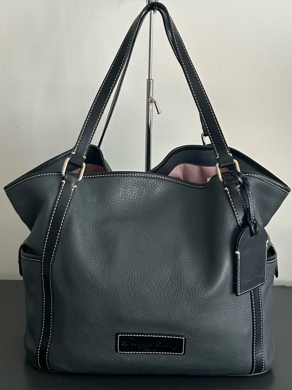 Dooney & Bourke Pebble Grain Leather Tote Gray Shoulder Bag Large Carryall Work